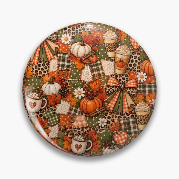 Item preview, Fall Autumn Season Patchwork Pattern Pumpkins Coffee designed and sold by SunfullyYours.