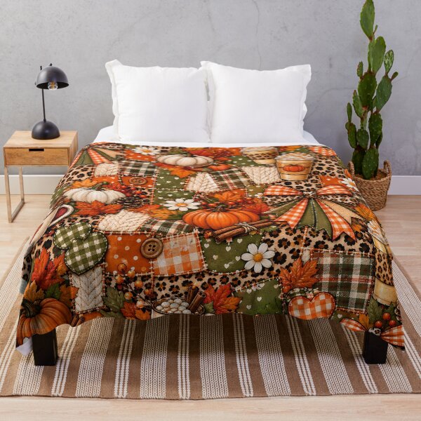 Item preview, Fall Autumn Season Patchwork Pattern Pumpkins Coffee designed and sold by SunfullyYours.