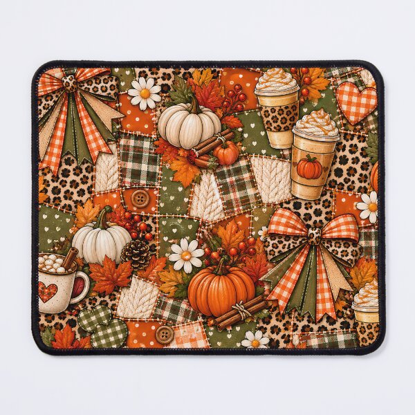 Item preview, Fall Autumn Season Patchwork Pattern Pumpkins Coffee designed and sold by SunfullyYours.