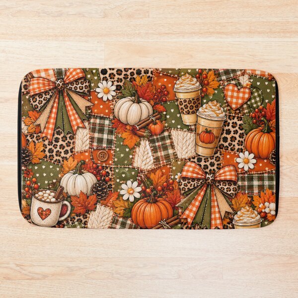 Item preview, Fall Autumn Season Patchwork Pattern Pumpkins Coffee designed and sold by SunfullyYours.