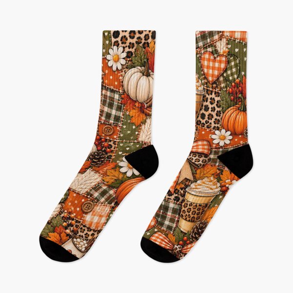 Item preview, Fall Autumn Season Patchwork Pattern Pumpkins Coffee designed and sold by SunfullyYours.