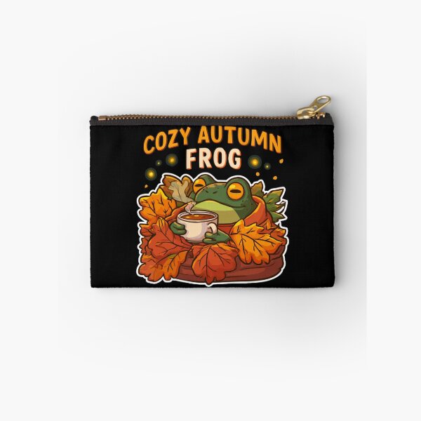 Item preview, Cozy Autumn Frog - Cute Frog in Fall Leaves with Tea designed and sold by AceEye.