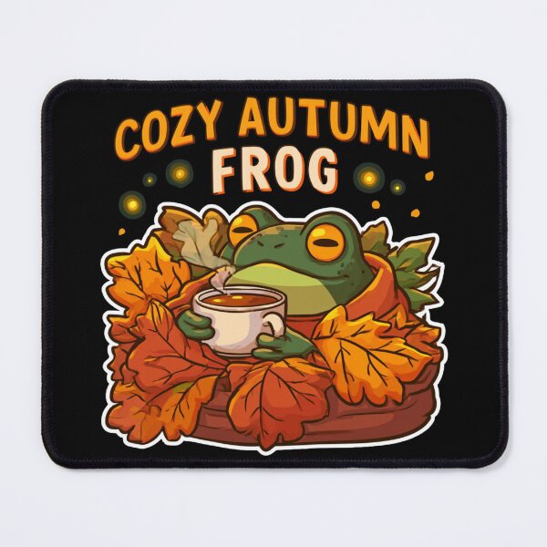 Item preview, Cozy Autumn Frog - Cute Frog in Fall Leaves with Tea designed and sold by AceEye.
