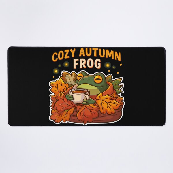 Item preview, Cozy Autumn Frog - Cute Frog in Fall Leaves with Tea designed and sold by AceEye.