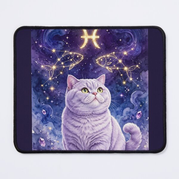 Item preview, Chubby Pisces Cat - Amethyst Crystal Cosmic Zodiac designed and sold by Moody Vibes Studio.