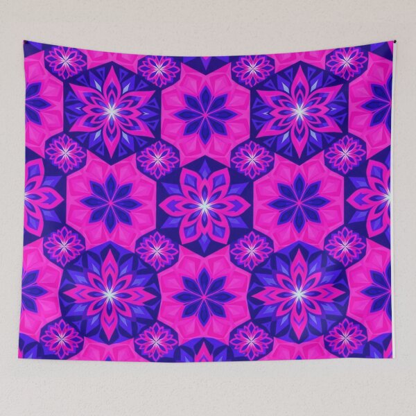 Item preview, Vibrant Neon Pink and Blue Floral Mandala Pattern designed and sold by Owcomm.