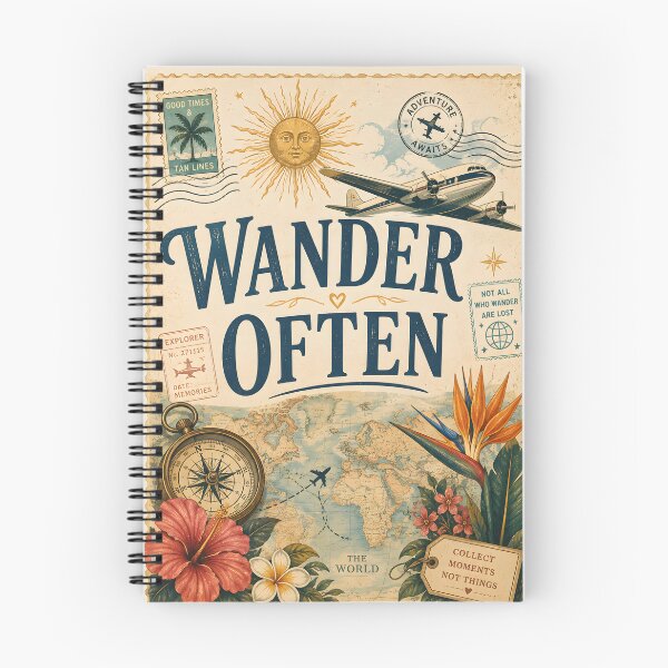Item preview, Wander Often Vintage Travel Poster | Adventure Travel Graphic | Retro Airplane Map & Tropical Vacation Design designed and sold by OlgaLuna_design.