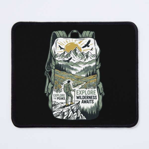 Item preview, Hiking Backpack Mountain Trail Hiker Wilderness Awaits Vintage Outdoor Emblem designed and sold by Animer-art1.