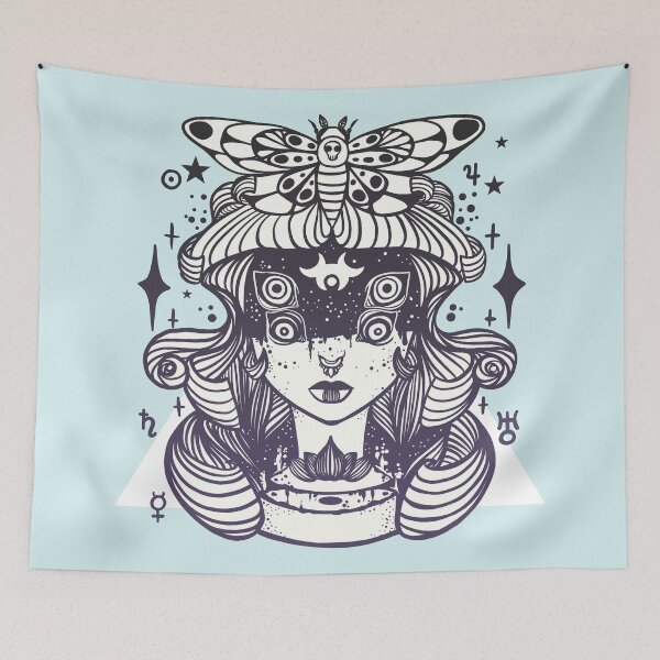 Item preview, Weird Girl With Death Head Hawk Moth, Gothic Occult Witch Artwork designed and sold by cellsdividing.