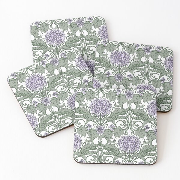 Item preview, pastel art nouveau hydrangea vines - lilac and green designed and sold by kobyakov.
