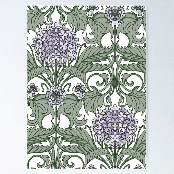Item preview, pastel art nouveau hydrangea vines - lilac and green designed and sold by kobyakov.