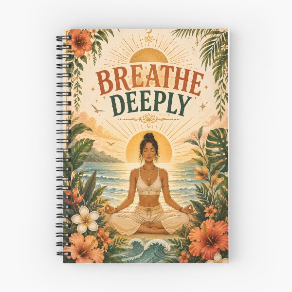 Item preview, Breathe Deeply Vintage Yoga Poster | Mediterranean Beach Meditation & Tropical Wellness Graphic designed and sold by OlgaLuna_design.