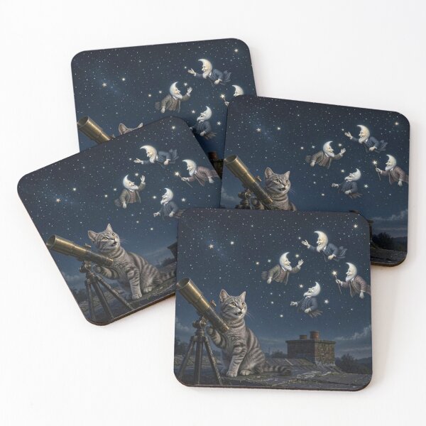 Item preview, Cute Cat with Telescope Watching Magical Moon Fairies designed and sold by Breezes-of-Ida.