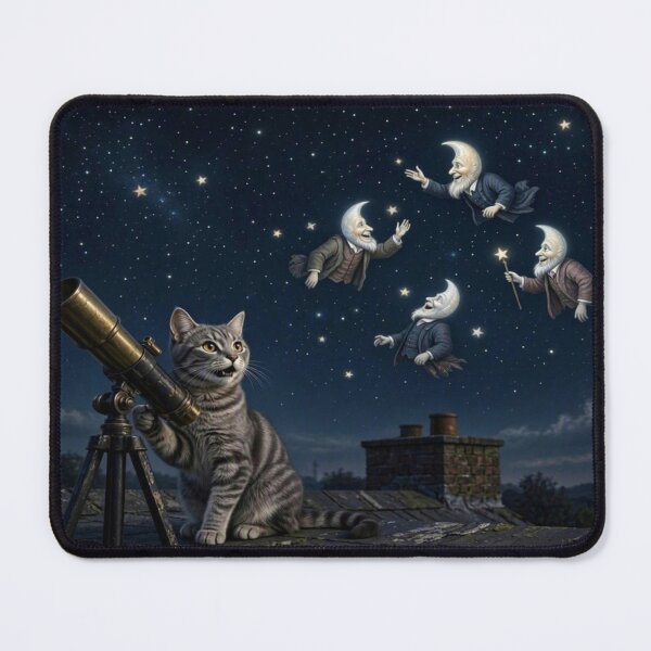 Item preview, Cute Cat with Telescope Watching Magical Moon Fairies designed and sold by Breezes-of-Ida.