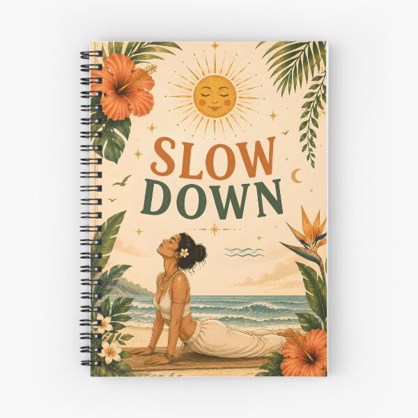 Item preview, Slow Down Vintage Yoga Poster | Mediterranean Beach Yoga & Tropical Wellness Graphic | Slow Living Summer Design designed and sold by OlgaLuna_design.