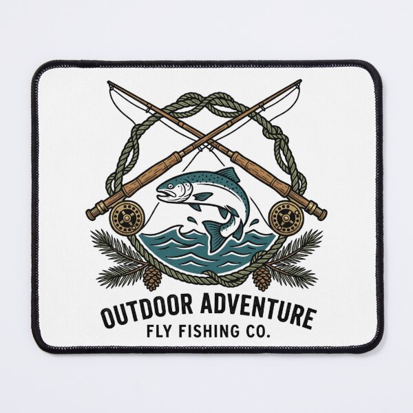 Item preview, Vintage Fly Fishing Trout Crossed Rods Outdoor Adventure Wilderness Badge designed and sold by Animer-art1.