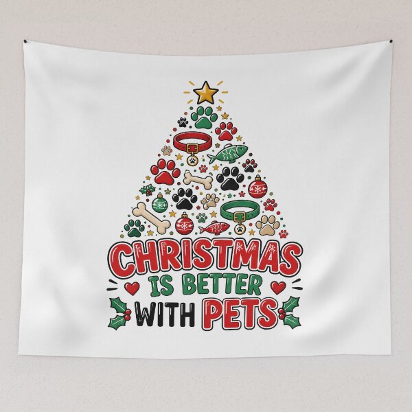 Item preview, Christmas Is Better With Pets Dog and Cat Christmas Tree Design designed and sold by LiviuGligoros.