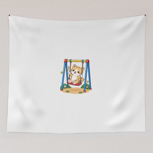 Item preview, Cute Orange Tabby Cat on Swing Kawaii Playground Kitty designed and sold by NoopnyangStudio.