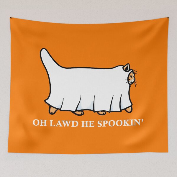 Item preview, Oh Lawd He Spookin Ginger Cat White Text designed and sold by KilkennyCat Art.