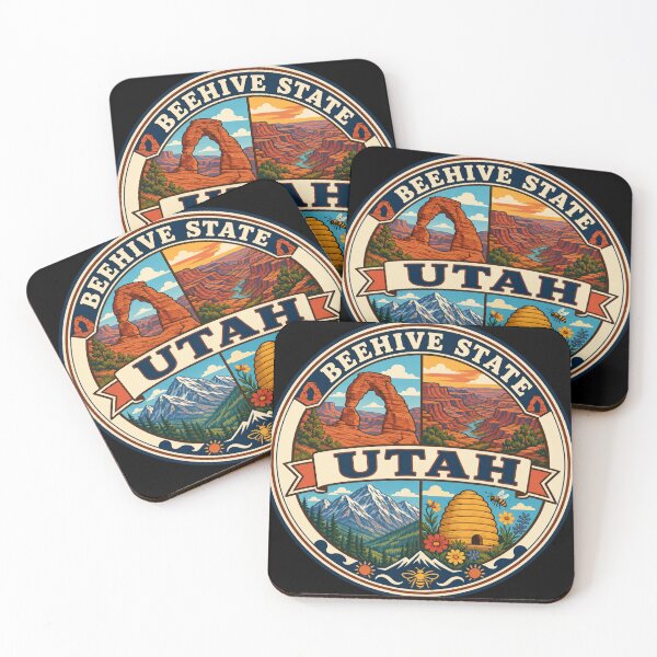 Item preview, Utah Beehive State Desert Mountains Vintage Scenic Badge designed and sold by DreamLayerStudio.