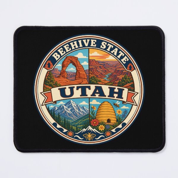 Item preview, Utah Beehive State Desert Mountains Vintage Scenic Badge designed and sold by DreamLayerStudio.