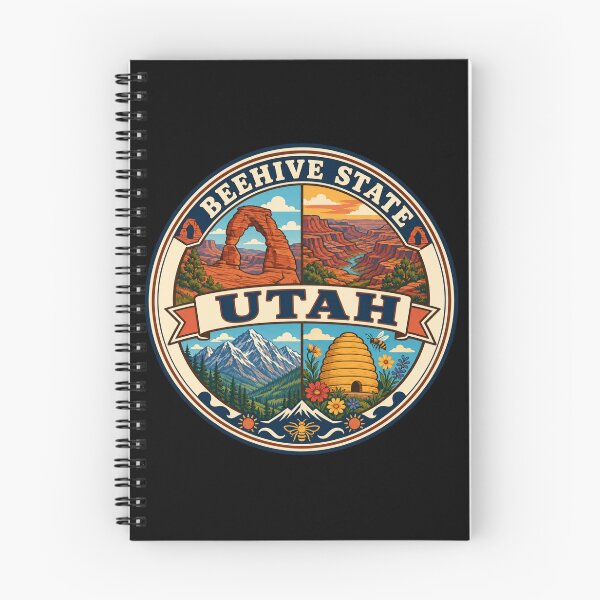 Item preview, Utah Beehive State Desert Mountains Vintage Scenic Badge designed and sold by DreamLayerStudio.