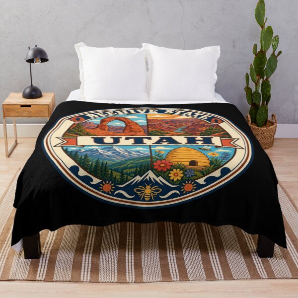 Item preview, Utah Beehive State Desert Mountains Vintage Scenic Badge designed and sold by DreamLayerStudio.