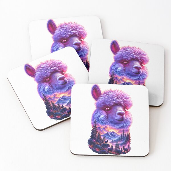Item preview, Neon Alpaca Mountain Landscape Double Exposure Art  designed and sold by LC&LCPlatform.