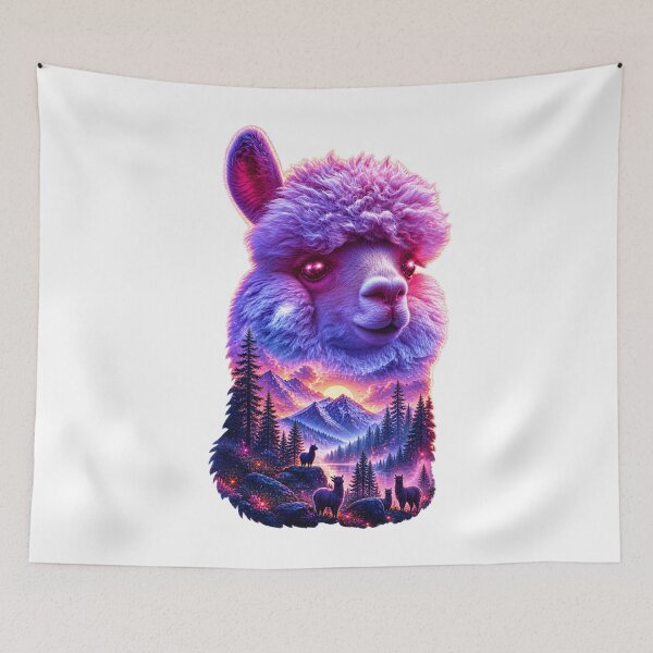 Item preview, Neon Alpaca Mountain Landscape Double Exposure Art  designed and sold by LC&LCPlatform.