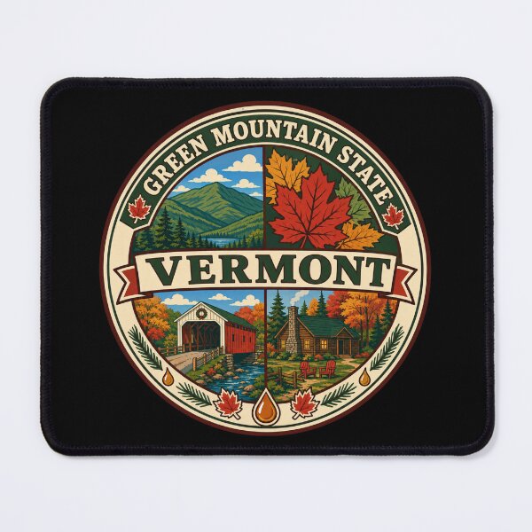 Item preview, Vermont Green Mountain State Autumn Vintage Scenic Badge designed and sold by DreamLayerStudio.