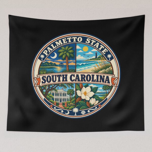 Item preview, South Carolina Palmetto State Coastal Vintage Scenic Badge designed and sold by DreamLayerStudio.