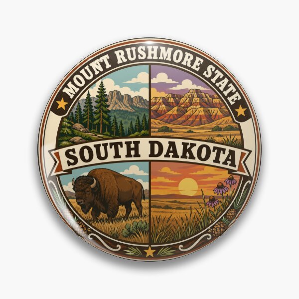 Item preview, South Dakota Bison Prairie Vintage Scenic State Badge designed and sold by DreamLayerStudio.