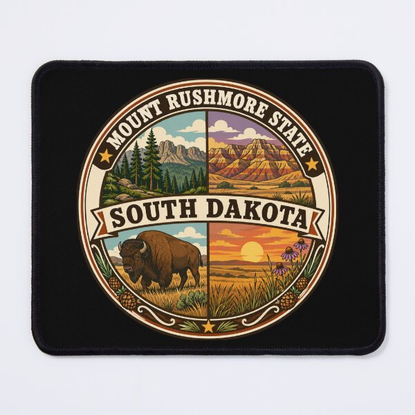 Item preview, South Dakota Bison Prairie Vintage Scenic State Badge designed and sold by DreamLayerStudio.