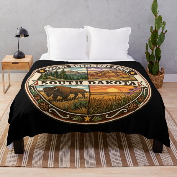 Item preview, South Dakota Bison Prairie Vintage Scenic State Badge designed and sold by DreamLayerStudio.