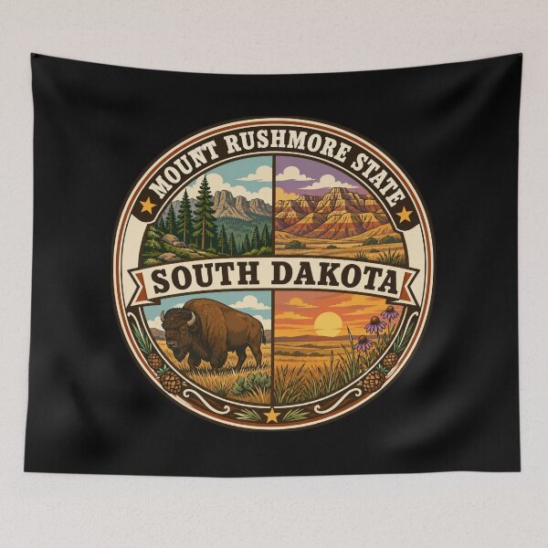 Item preview, South Dakota Bison Prairie Vintage Scenic State Badge designed and sold by DreamLayerStudio.