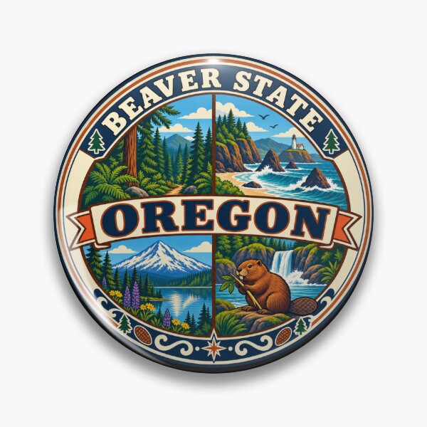 Item preview, Oregon Beaver State Pacific Northwest Nature Vintage Badge designed and sold by DreamLayerStudio.