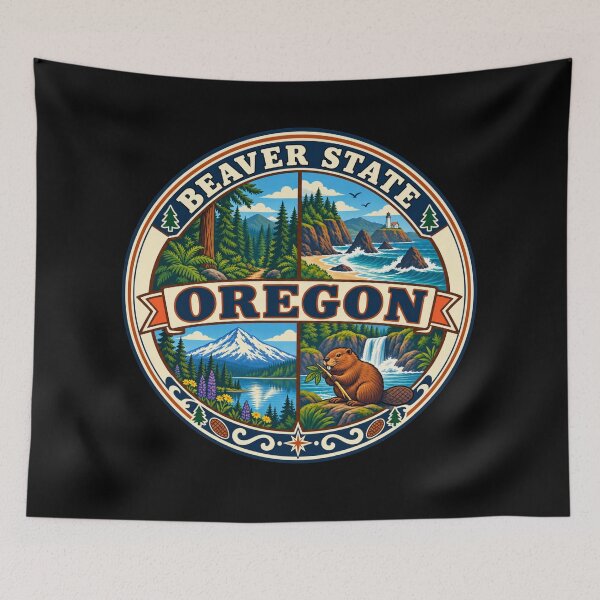 Item preview, Oregon Beaver State Pacific Northwest Nature Vintage Badge designed and sold by DreamLayerStudio.