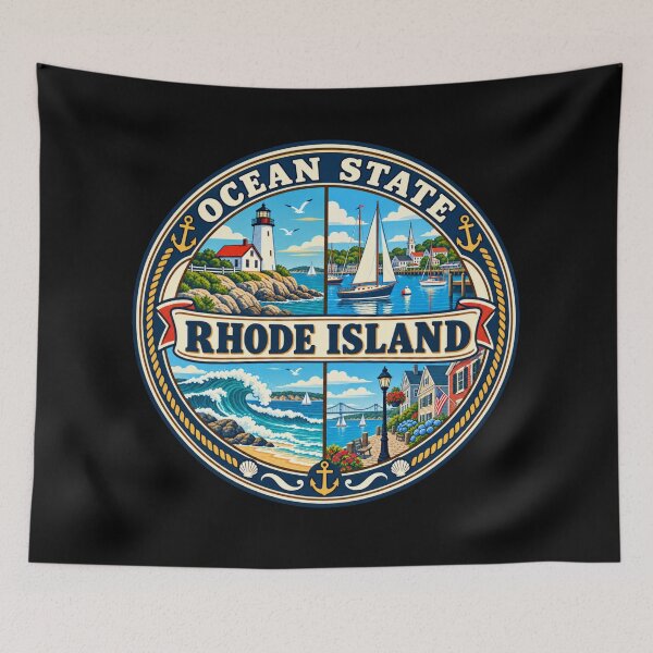 Item preview, Rhode Island Ocean State New England Coastal Vintage Badge designed and sold by DreamLayerStudio.