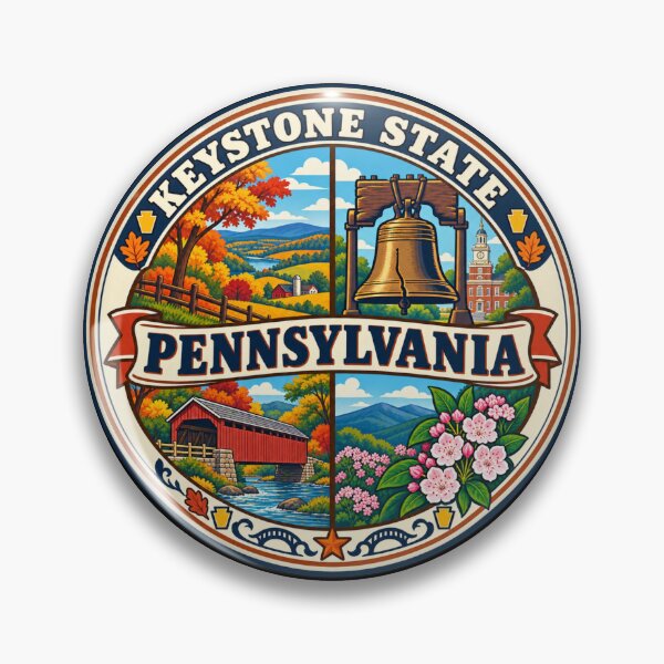 Item preview, Pennsylvania Keystone State Heritage Vintage Scenic Badge designed and sold by DreamLayerStudio.