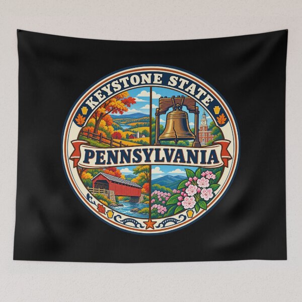 Item preview, Pennsylvania Keystone State Heritage Vintage Scenic Badge designed and sold by DreamLayerStudio.