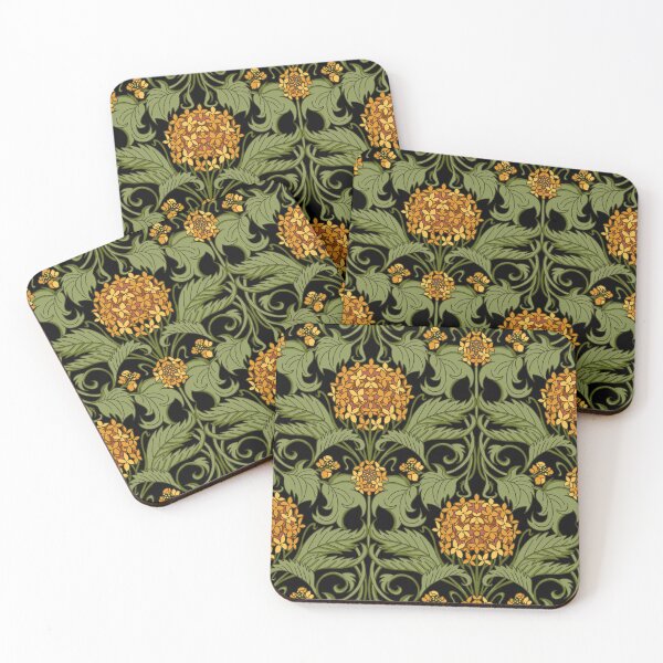 Item preview, Orange art nouveau hydrangea vines on black designed and sold by kobyakov.