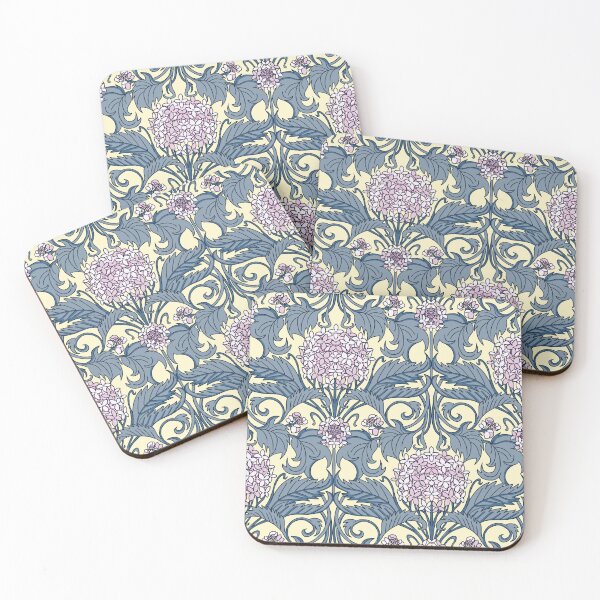 Item preview, pastel art nouveau hydrangea vines - pink and steel blue  designed and sold by kobyakov.