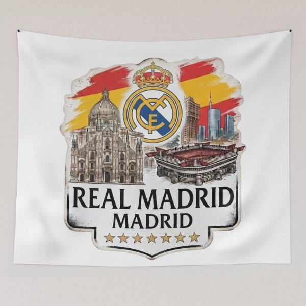 Item preview, Real Madrid Spain Flag Skyline Crest Art designed and sold by annaarthk.