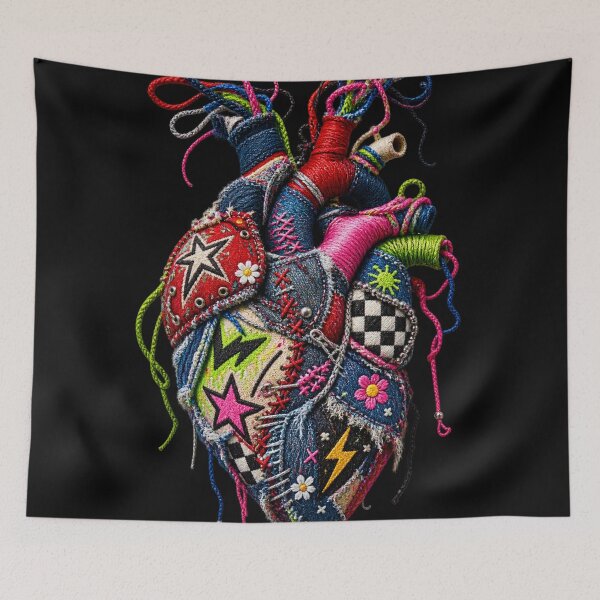 Item preview, Embroidered Graffiti Heart Punk Patchwork Anatomical Art designed and sold by Emoji Emblems.