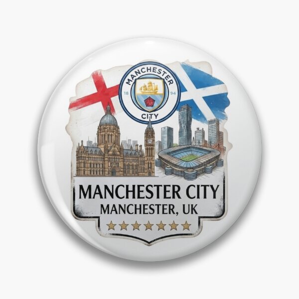 Item preview, Manchester City Skyline Round Badge Crest Art designed and sold by annaarthk.