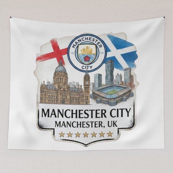 Item preview, Manchester City Skyline Round Badge Crest Art designed and sold by annaarthk.