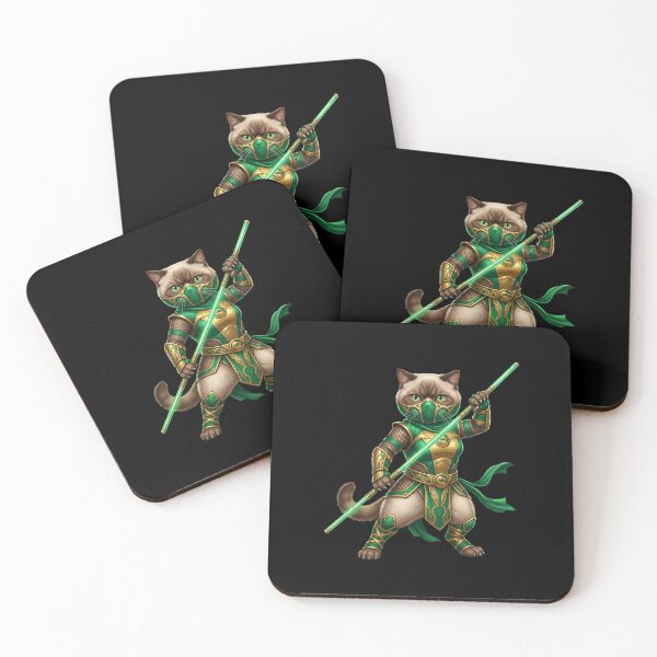Item preview, Ninja Cat Warrior - Green Shinobi Fantasy Art designed and sold by TOOBIC.
