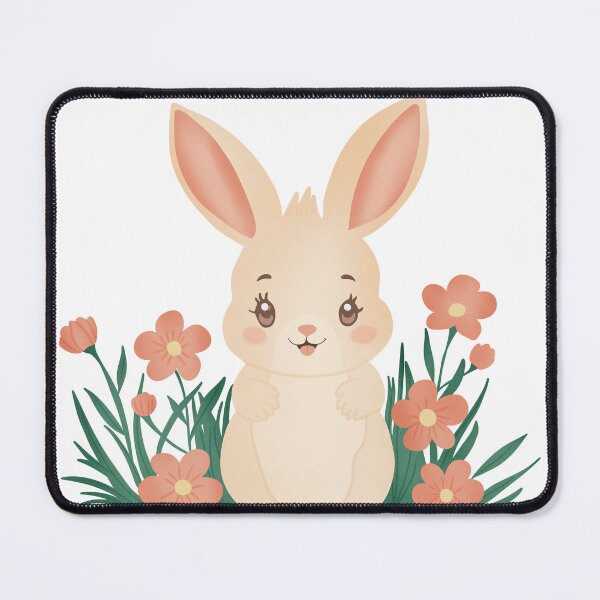Item preview, Cute Bunny with Flowers Illustration designed and sold by DinaArtStudio.