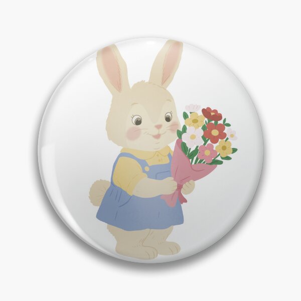 Artikelvorschau, Illustration eines niedlichen Häschens mit Blumenstrauß entworfen und verkauft von DinaArtStudio.