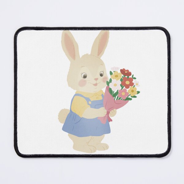 Item preview, Cute Bunny with Flower Bouquet Illustration designed and sold by DinaArtStudio.